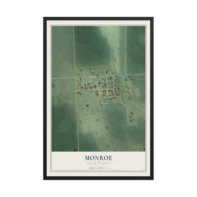 Map of Monroe, South Dakota, 12 x 18 inch print in a black wood frame