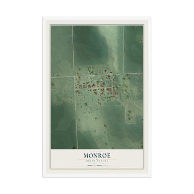 Map of Monroe, South Dakota, 12 x 18 inch print in a white wood frame