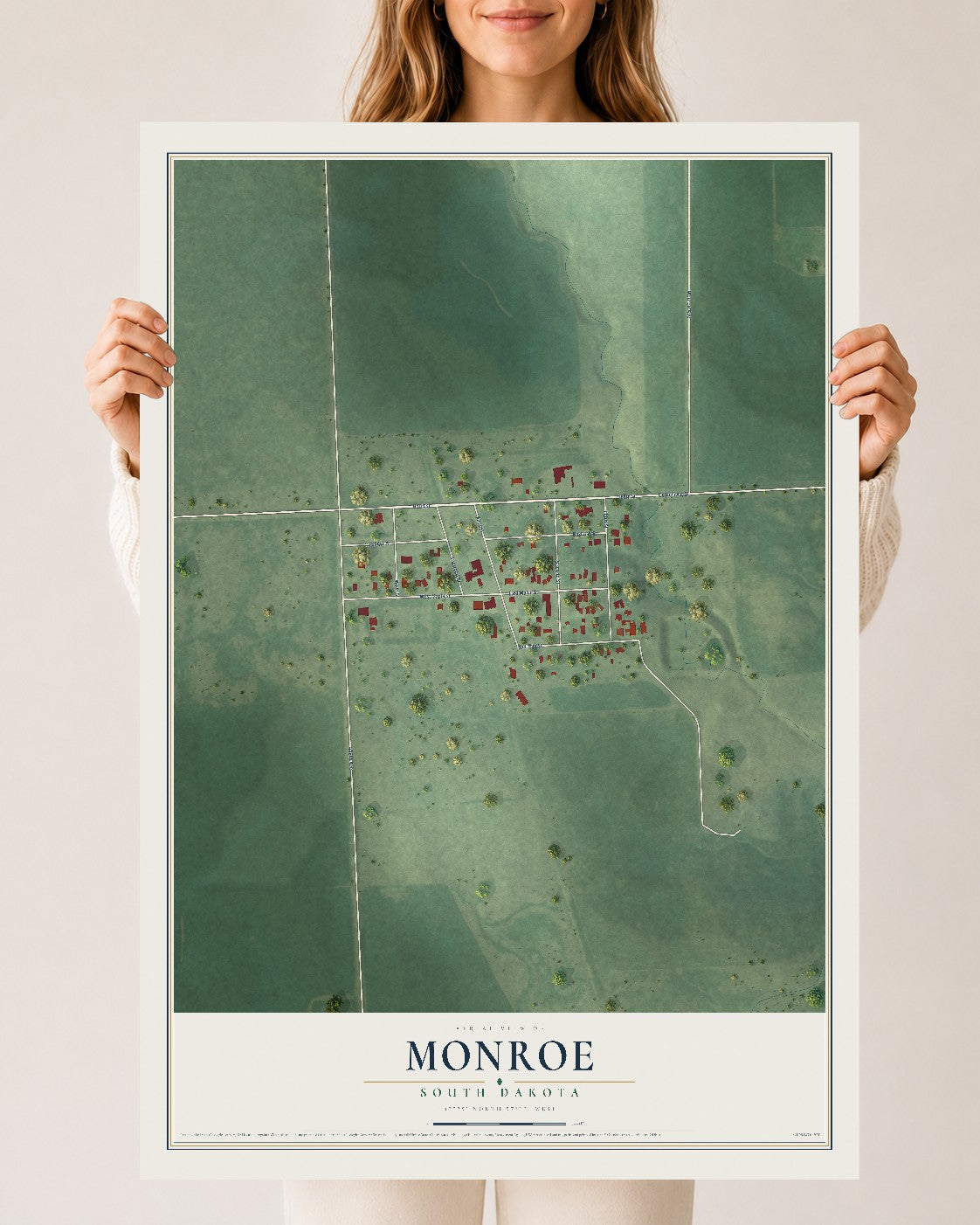 Map of Monroe, South Dakota, 24 x 36 inch unframed archival matte print
