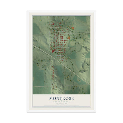 Map of Montrose, South Dakota, 12 x 18 inch print in a white wood frame