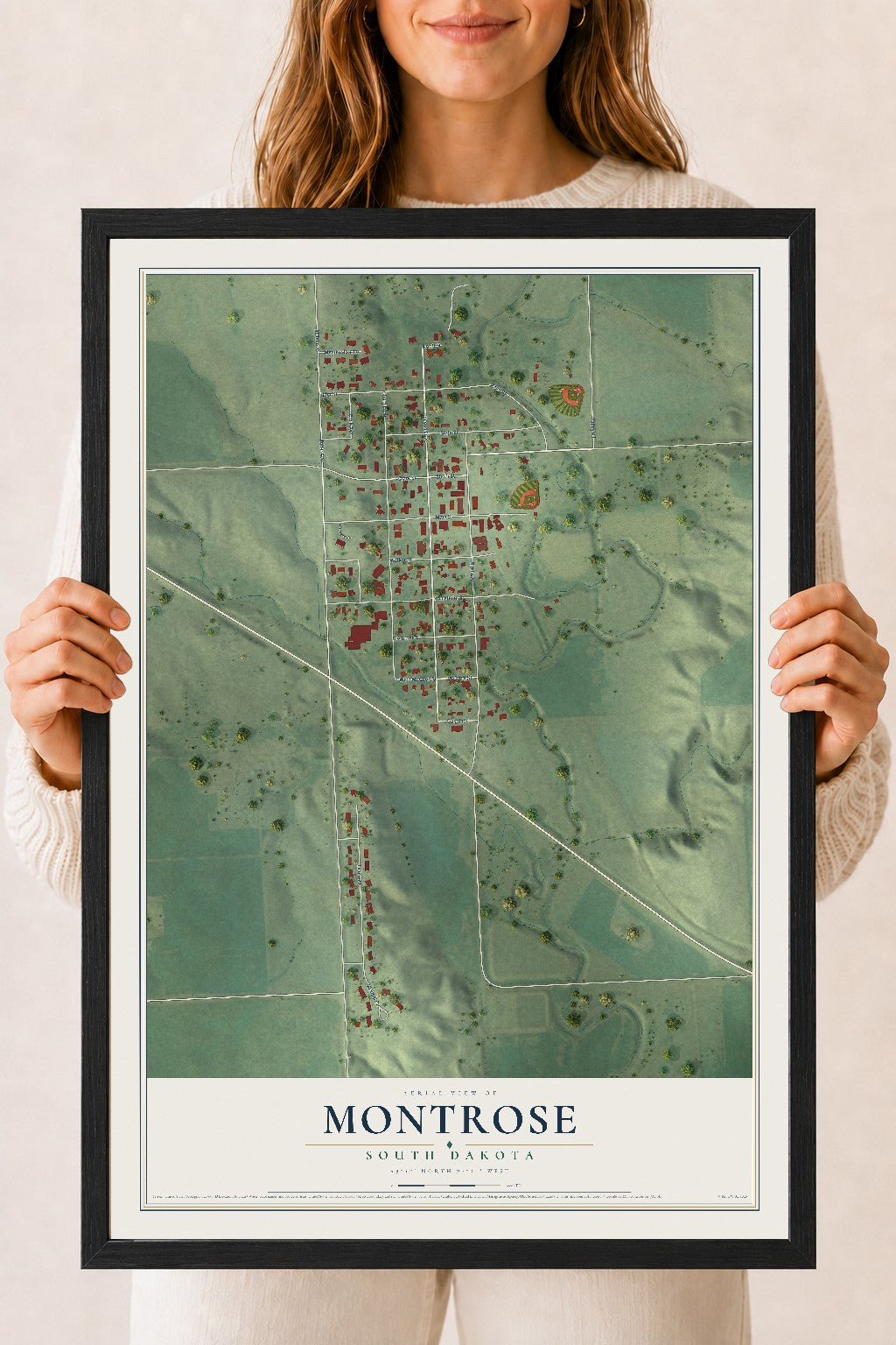 Map of Montrose, South Dakota, 18 x 24 inch print in a black wood frame