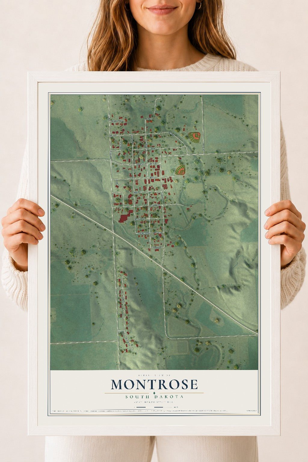 Map of Montrose, South Dakota, 18 x 24 inch print in a white wood frame