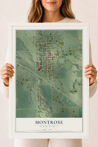 Map of Montrose, South Dakota, 18 x 24 inch print in a white wood frame