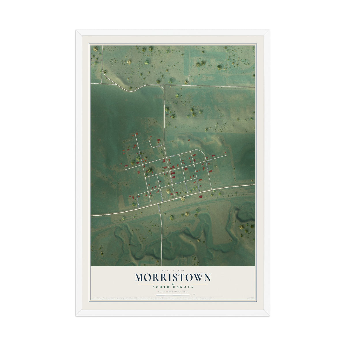 Map of Morristown, South Dakota, 12 x 18 inch print in a white wood frame