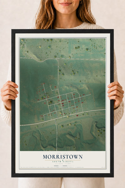Map of Morristown, South Dakota, 18 x 24 inch print in a black wood frame