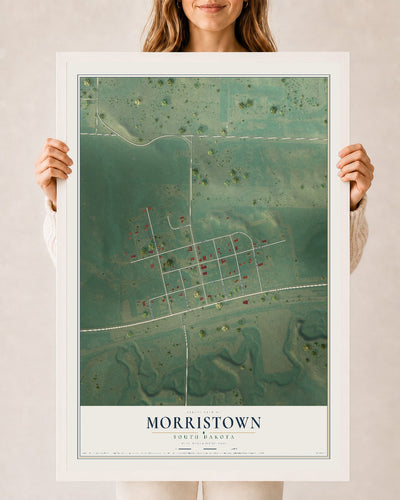 Map of Morristown, South Dakota, 24 x 36 inch print in a white wood frame