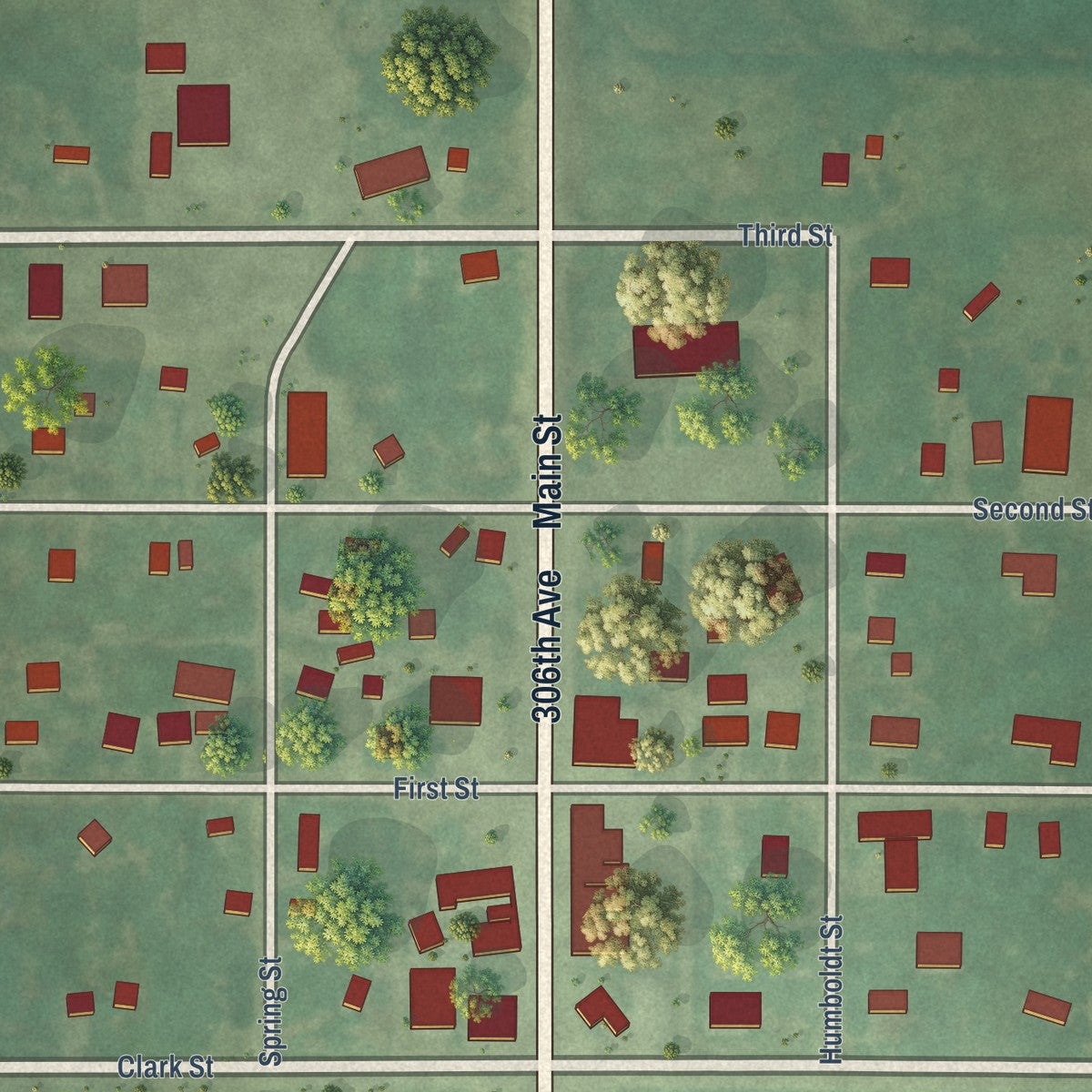 Close-up of the map of Mound City, South Dakota print showing street and building detail