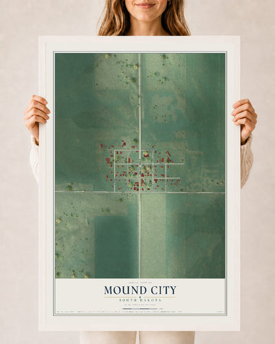 Map of Mound City, South Dakota, 24 x 36 inch print in a white wood frame