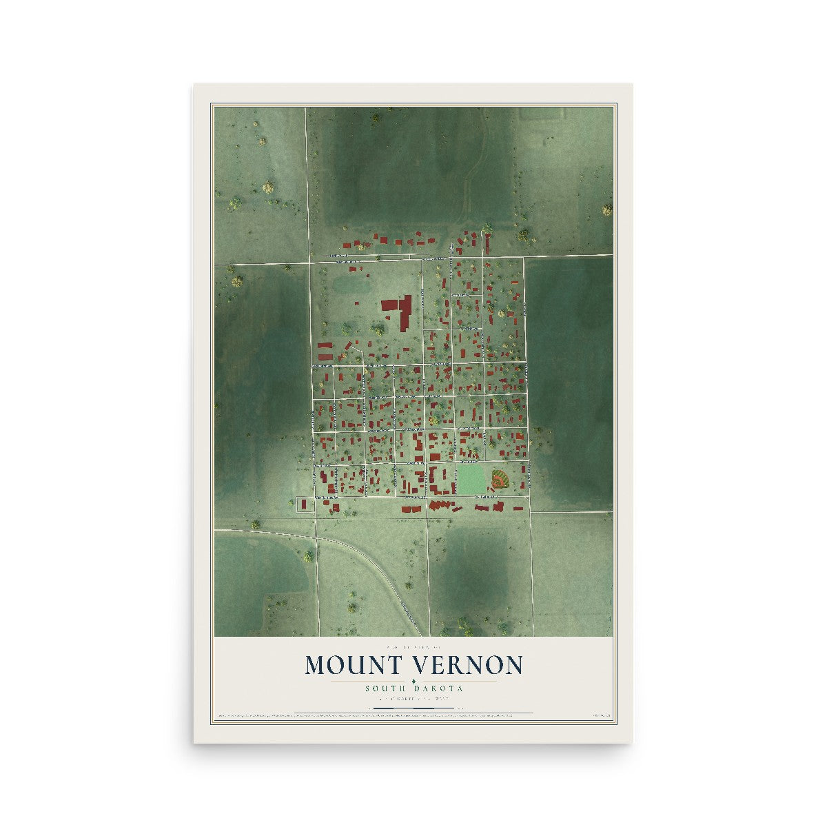 Map of Mount Vernon, South Dakota, 12 x 18 inch unframed archival matte print