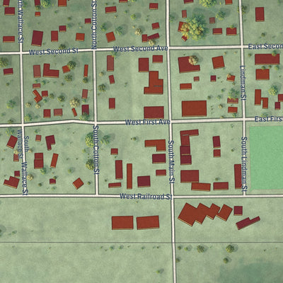 Close-up of the map of Mount Vernon, South Dakota print showing street and building detail