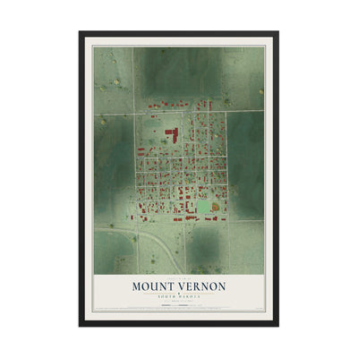 Map of Mount Vernon, South Dakota, 12 x 18 inch print in a black wood frame