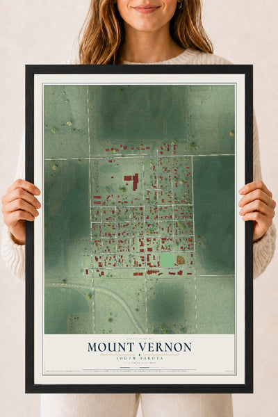 Map of Mount Vernon, South Dakota, 18 x 24 inch print in a black wood frame