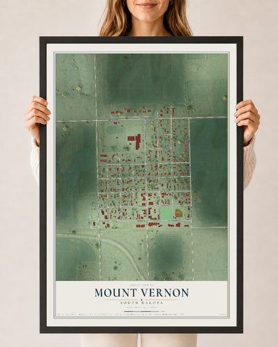 Map of Mount Vernon, South Dakota, 24 x 36 inch print in a black wood frame