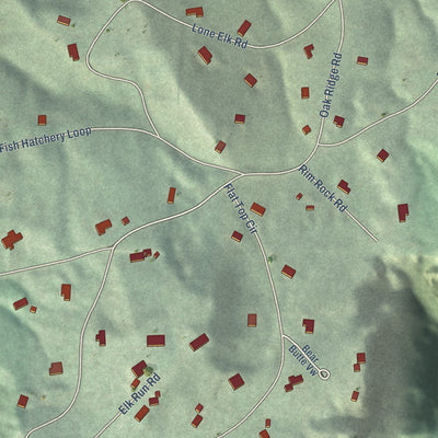 Close-up of the map of Mountain Plains, South Dakota print showing street and building detail