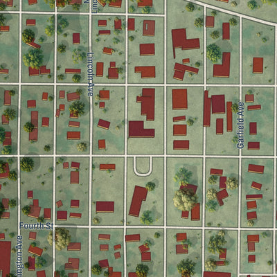 Close-up of the map of Murdo, South Dakota print showing street and building detail
