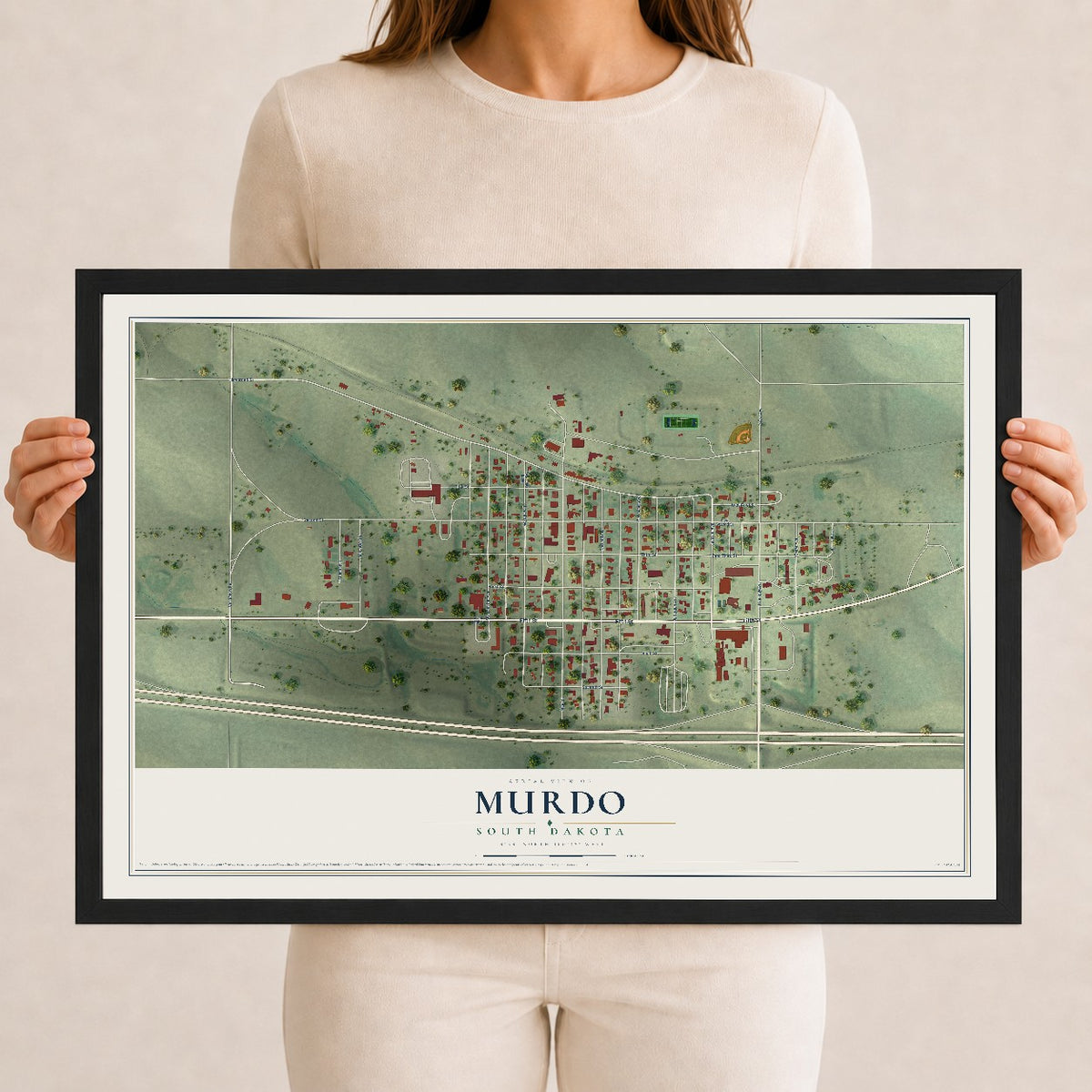 Map of Murdo, South Dakota, 12 x 18 inch print in a black wood frame