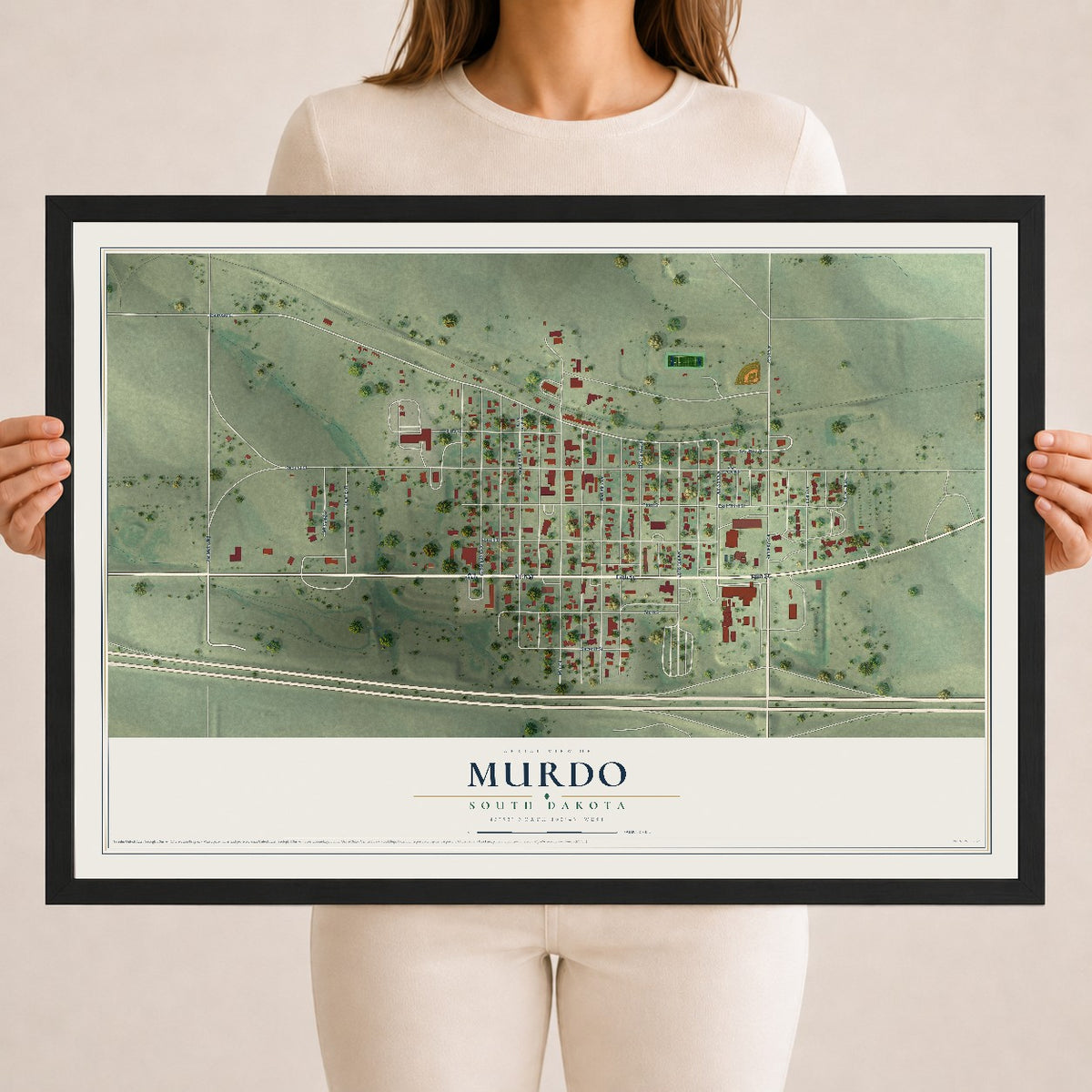 Map of Murdo, South Dakota, 18 x 24 inch print in a black wood frame