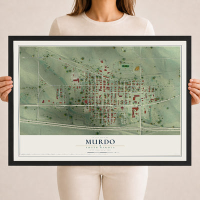 Map of Murdo, South Dakota, 18 x 24 inch print in a black wood frame