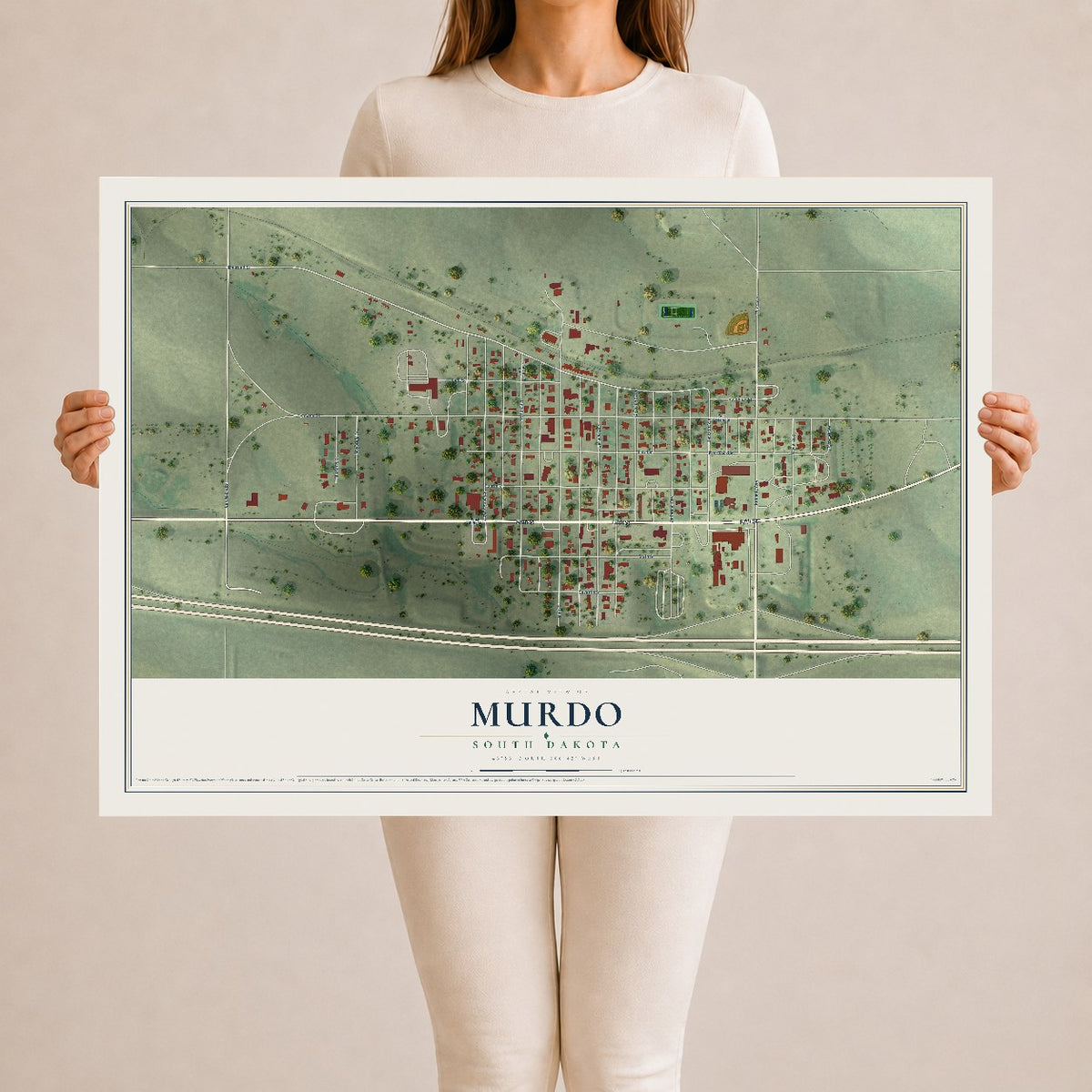 Map of Murdo, South Dakota, 24 x 36 inch unframed archival matte print