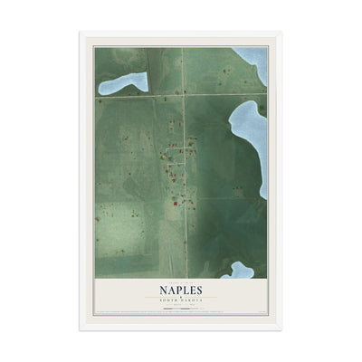 Map of Naples, South Dakota, 12 x 18 inch print in a white wood frame