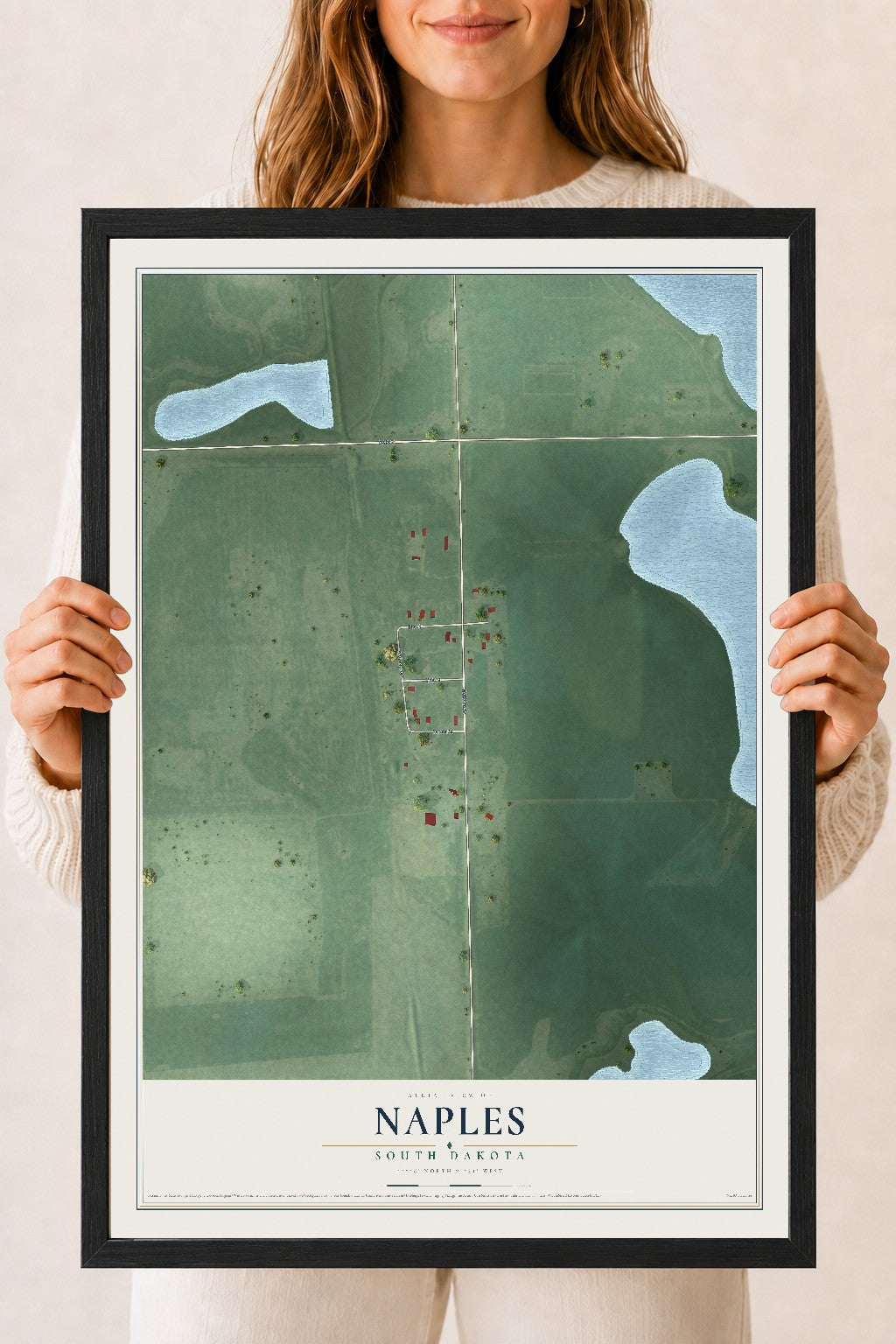 Map of Naples, South Dakota, 18 x 24 inch print in a black wood frame