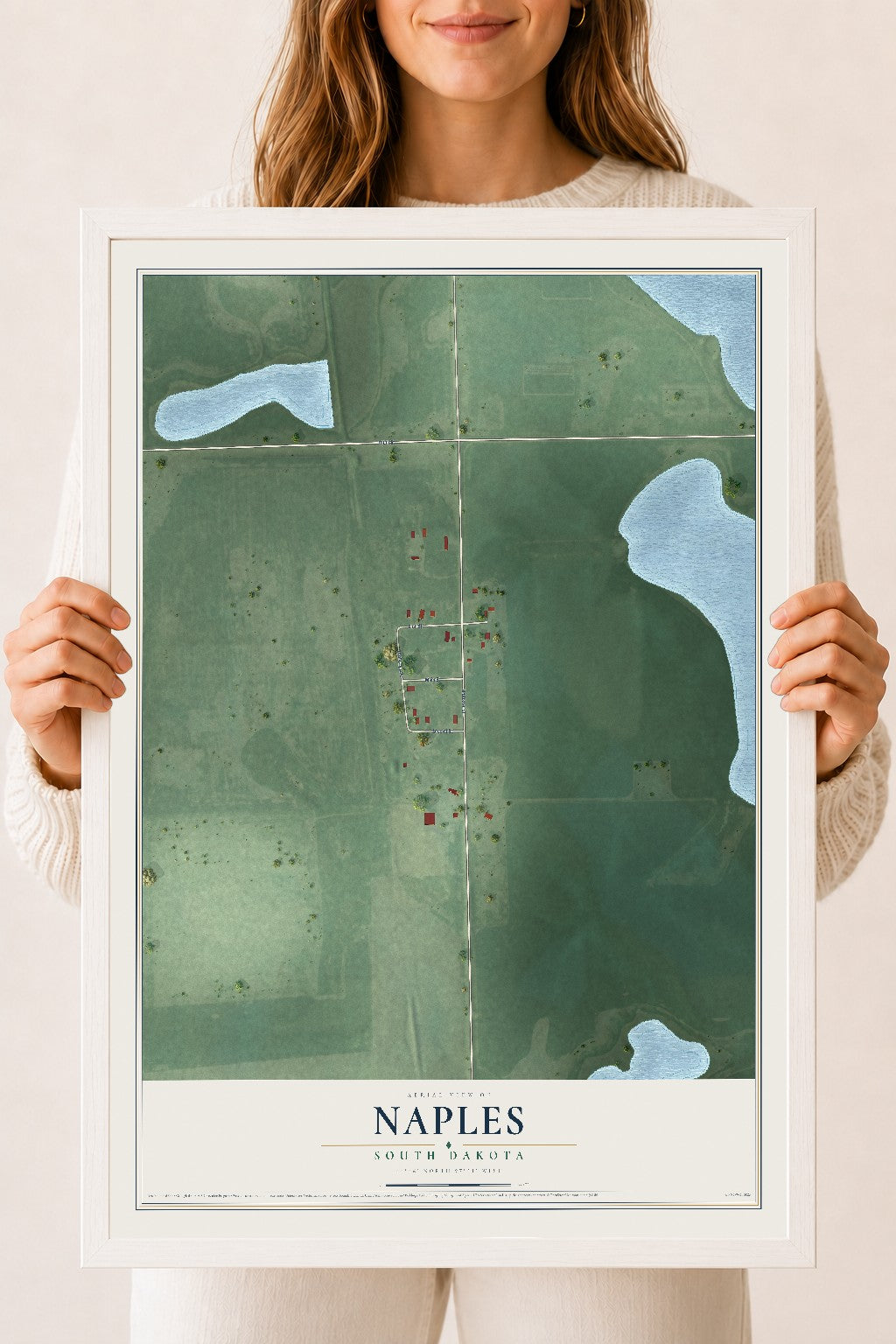 Map of Naples, South Dakota, 18 x 24 inch print in a white wood frame