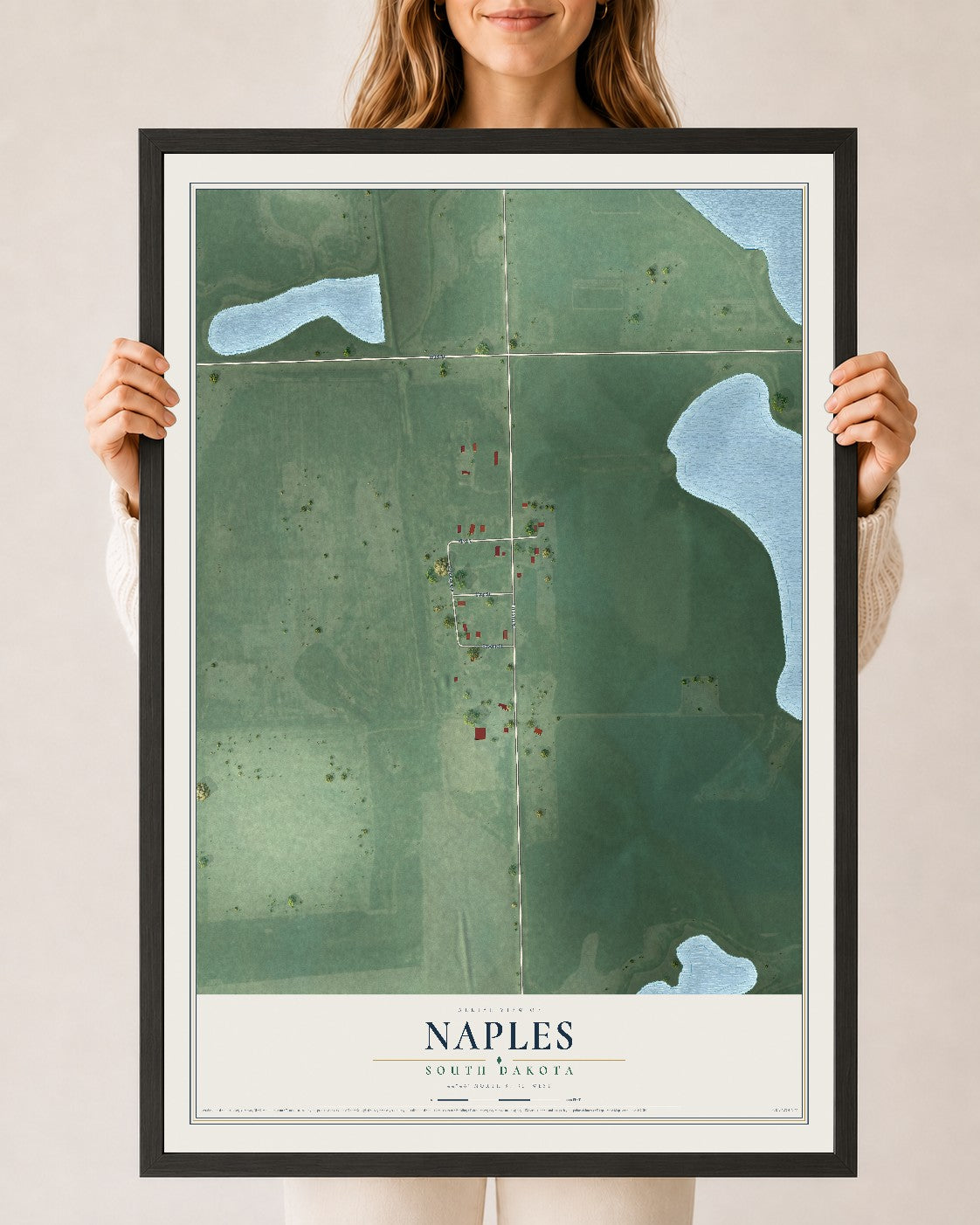 Map of Naples, South Dakota, 24 x 36 inch print in a black wood frame
