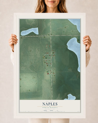 Map of Naples, South Dakota, 24 x 36 inch print in a white wood frame