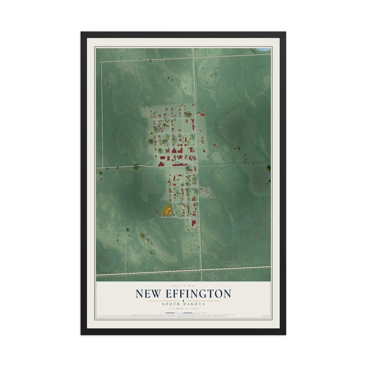 Map of New Effington, South Dakota, 12 x 18 inch print in a black wood frame