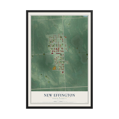 Map of New Effington, South Dakota, 12 x 18 inch print in a black wood frame