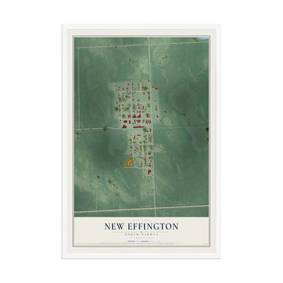 Map of New Effington, South Dakota, 12 x 18 inch print in a white wood frame