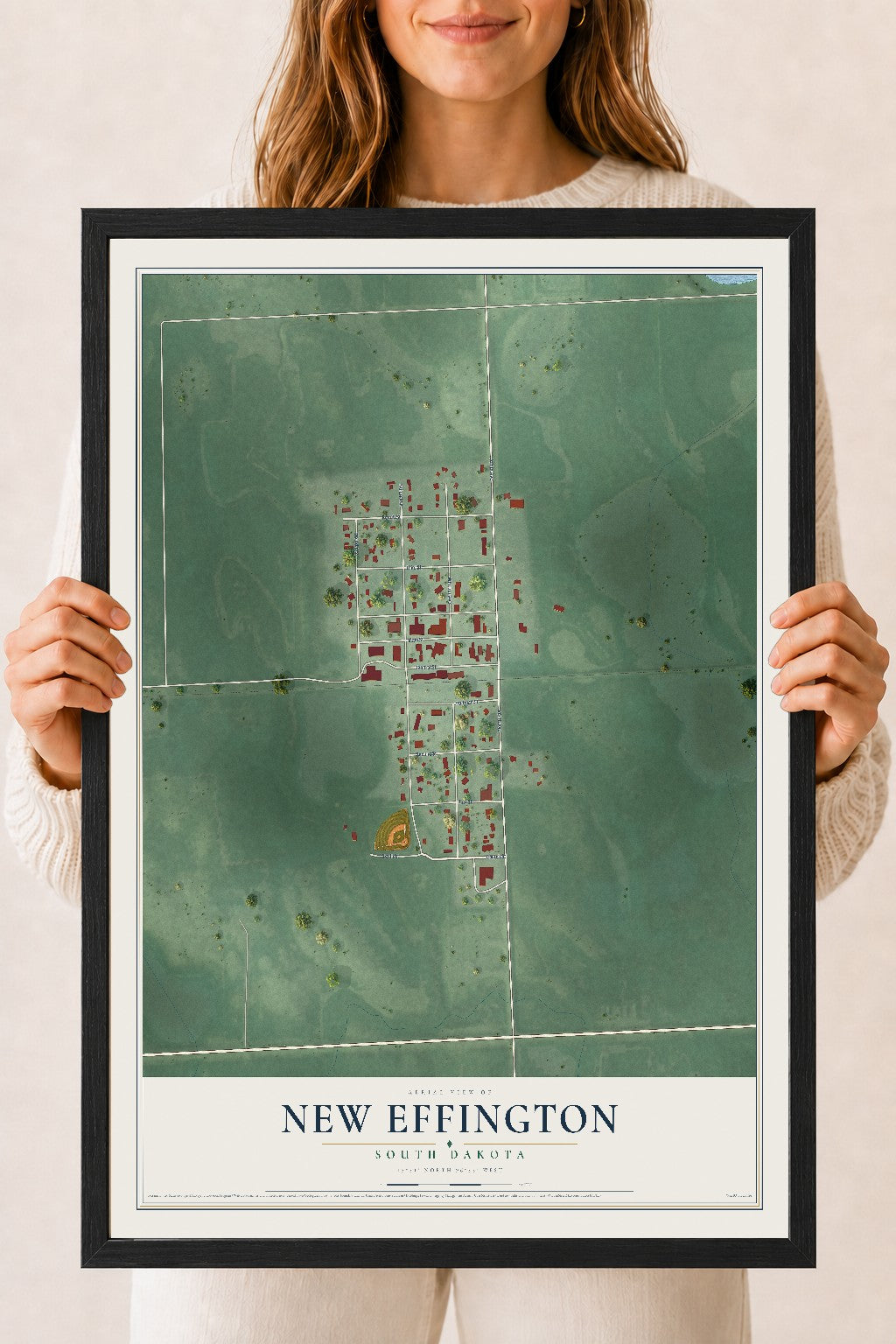 Map of New Effington, South Dakota, 18 x 24 inch print in a black wood frame
