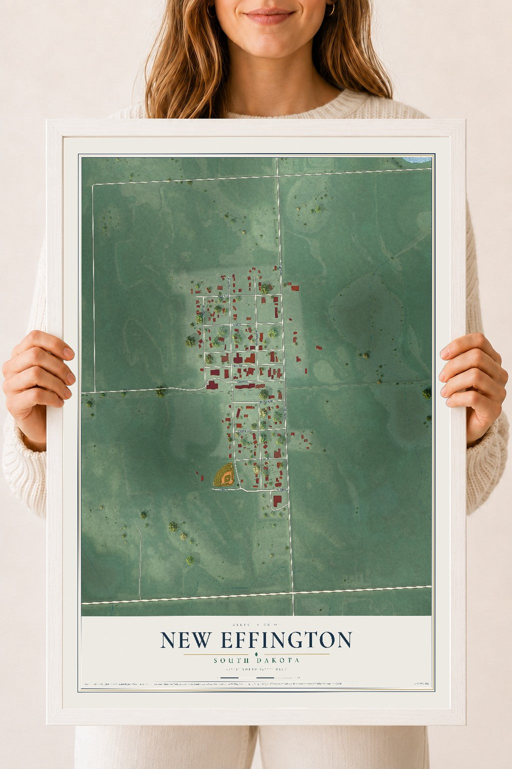 Map of New Effington, South Dakota, 18 x 24 inch print in a white wood frame