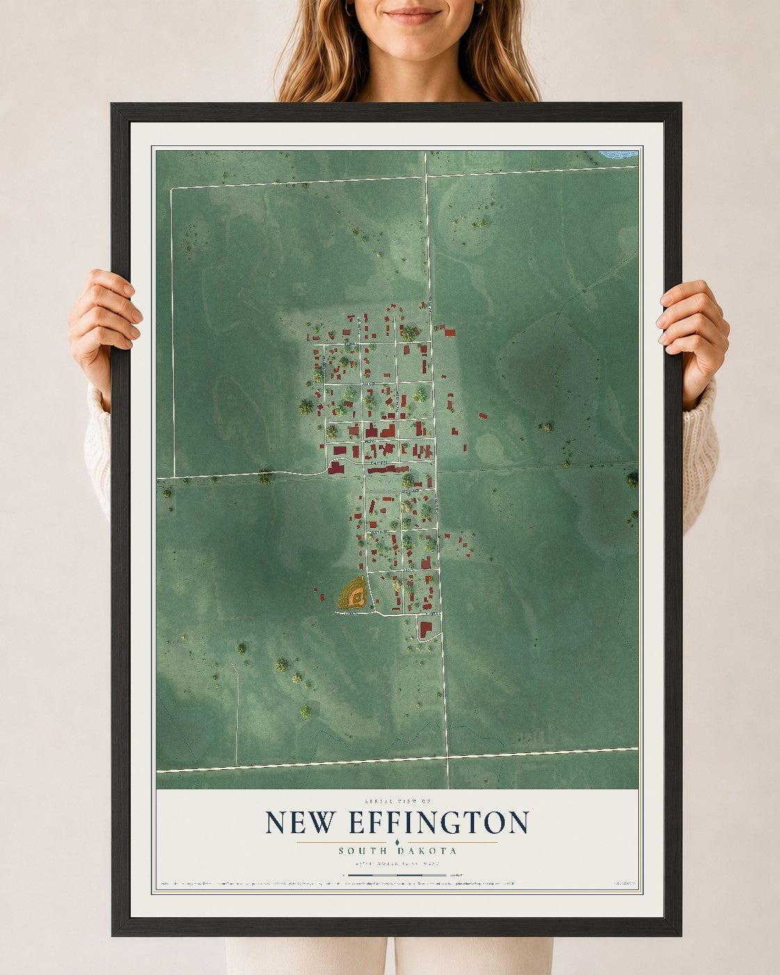 Map of New Effington, South Dakota, 24 x 36 inch print in a black wood frame