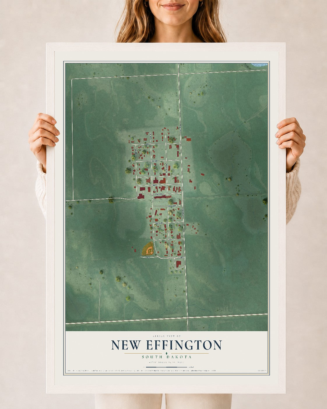 Map of New Effington, South Dakota, 24 x 36 inch print in a white wood frame