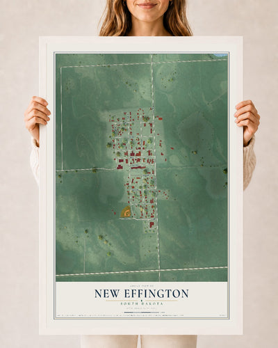 Map of New Effington, South Dakota, 24 x 36 inch print in a white wood frame