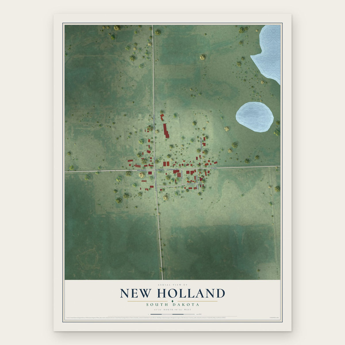 New Holland, South Dakota map print, the full design