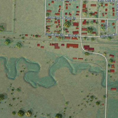 Second close-up of the map of New Underwood, South Dakota print showing more streets and buildings