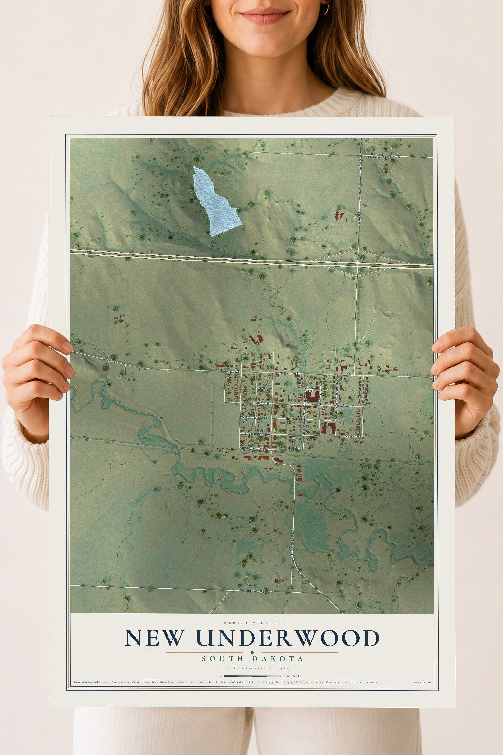 Map of New Underwood, South Dakota, 18 x 24 inch unframed archival matte print