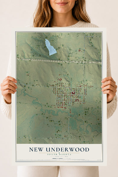 Map of New Underwood, South Dakota, 18 x 24 inch unframed archival matte print