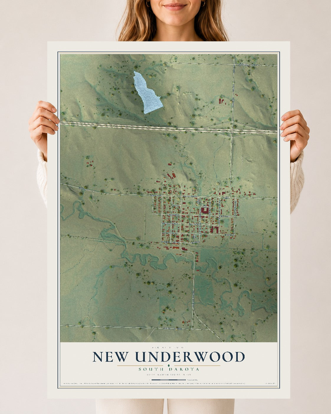 Map of New Underwood, South Dakota, 24 x 36 inch unframed archival matte print
