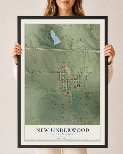 Map of New Underwood, South Dakota, 24 x 36 inch print in a black wood frame