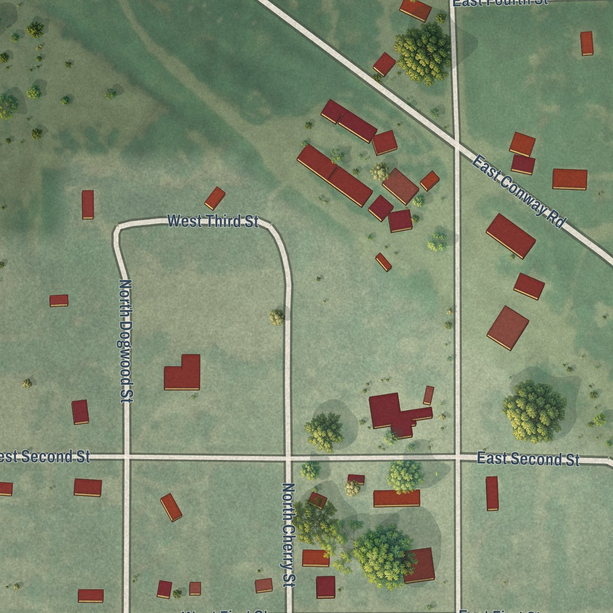 Close-up of the map of New Witten, South Dakota print showing street and building detail