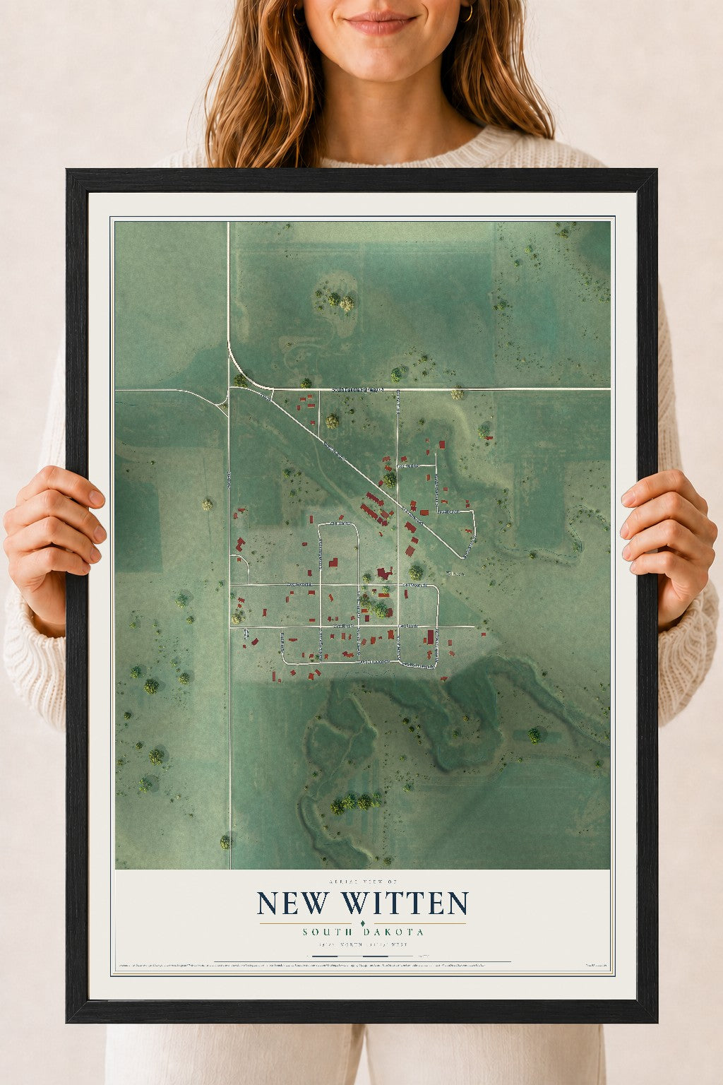 Map of New Witten, South Dakota, 18 x 24 inch print in a black wood frame