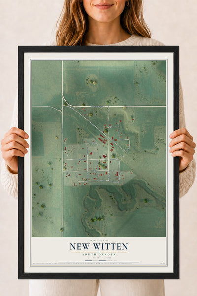 Map of New Witten, South Dakota, 18 x 24 inch print in a black wood frame