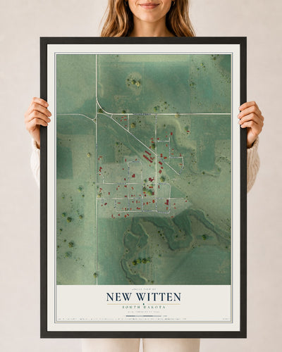 Map of New Witten, South Dakota, 24 x 36 inch print in a black wood frame