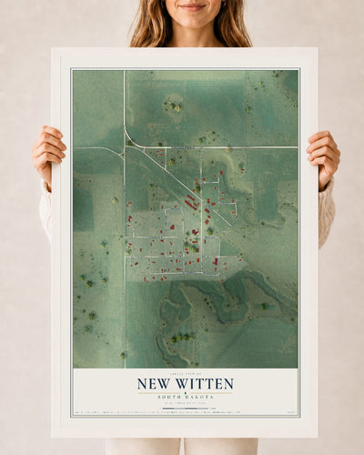 Map of New Witten, South Dakota, 24 x 36 inch print in a white wood frame