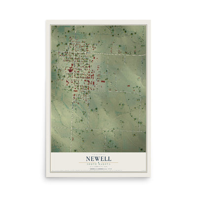 Map of Newell, South Dakota, 12 x 18 inch unframed archival matte print
