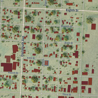 Close-up of the map of Newell, South Dakota print showing street and building detail