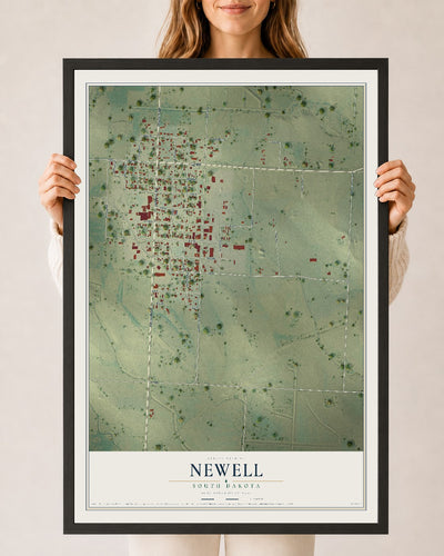 Map of Newell, South Dakota, 24 x 36 inch print in a black wood frame